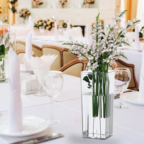 Asking 6 Pack Tall Square Acrylic Flower Vase, Clear Plastic Centerpiece Vases for Table, 4" x 4" x 9" in Saudi Arabia