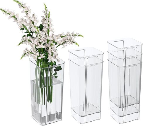 Asking 6 Pack Tall Square Acrylic Flower Vase, Clear Plastic Centerpiece Vases for Table, 4" x 4" x 9" in Saudi Arabia