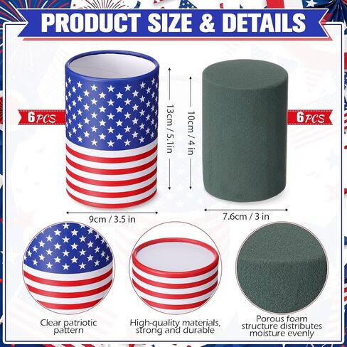 LemonRoad 6 Set Patriotic Table Centerpieces Patriotic Vases with Removable Foam Blocks Red White and Blue Flower Box Cardboard Vases for Flowers Mason Jars Utensil Holder for Home 4th of July in Saudi Arabia