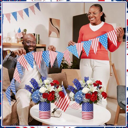 LemonRoad 6 Set Patriotic Table Centerpieces Patriotic Vases with Removable Foam Blocks Red White and Blue Flower Box Cardboard Vases for Flowers Mason Jars Utensil Holder for Home 4th of July in Saudi Arabia