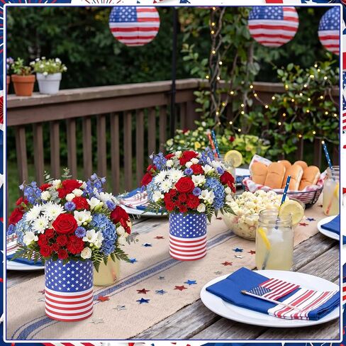 LemonRoad 6 Set Patriotic Table Centerpieces Patriotic Vases with Removable Foam Blocks Red White and Blue Flower Box Cardboard Vases for Flowers Mason Jars Utensil Holder for Home 4th of July in Saudi Arabia