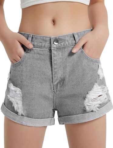 EXARUS Girls Jean Shorts Ripped Teen Distressed Frayed Raw/Folded Hem Summer Cute Denim Mid Rise Tween Jorts Kids Casual in Kuwait