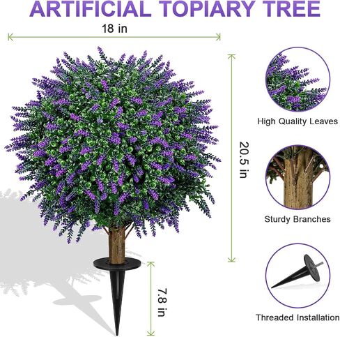 27" Artificial Outdoor Lavender Boxwood Topiary Ball Tree, Set of 2 UV Resistant Faux Silk Shrubs with Ground Spikes, Large Fake Boxwood Plants bushes for Garden, Porch, Patio Decor and Reception in Saudi Arabia
