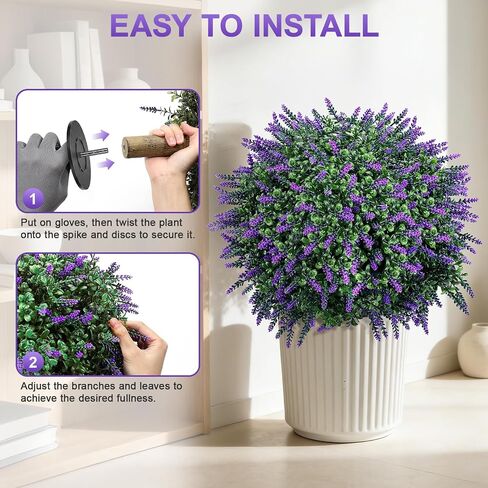 27" Artificial Outdoor Lavender Boxwood Topiary Ball Tree, Set of 2 UV Resistant Faux Silk Shrubs with Ground Spikes, Large Fake Boxwood Plants bushes for Garden, Porch, Patio Decor and Reception in Saudi Arabia