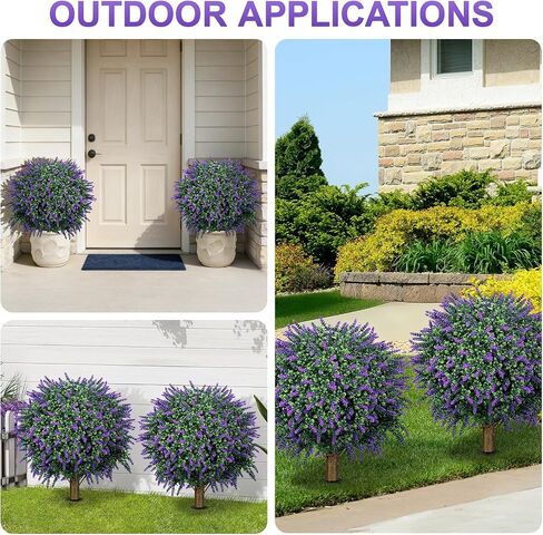 27" Artificial Outdoor Lavender Boxwood Topiary Ball Tree, Set of 2 UV Resistant Faux Silk Shrubs with Ground Spikes, Large Fake Boxwood Plants bushes for Garden, Porch, Patio Decor and Reception in Saudi Arabia