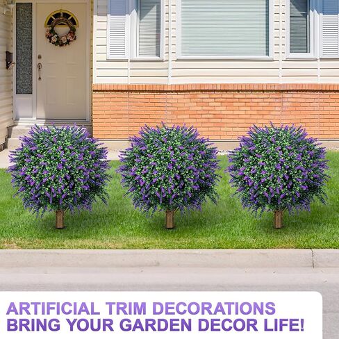 27" Artificial Outdoor Lavender Boxwood Topiary Ball Tree, Set of 2 UV Resistant Faux Silk Shrubs with Ground Spikes, Large Fake Boxwood Plants bushes for Garden, Porch, Patio Decor and Reception in Saudi Arabia