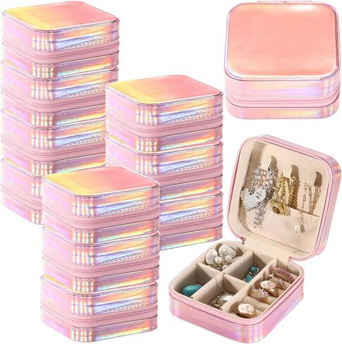 12 Pcs Pink Mini Travel Jewelry Case, Small PU Leather Earring Organizer, Portable Bridesmaid Proposal Gift Boxes for Necklace, Rings, 3.9 x 3.9 x 2 in in Saudi Arabia