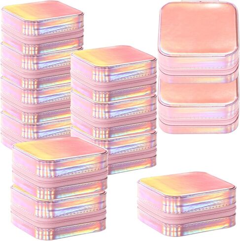 12 Pcs Pink Mini Travel Jewelry Case, Small PU Leather Earring Organizer, Portable Bridesmaid Proposal Gift Boxes for Necklace, Rings, 3.9 x 3.9 x 2 in in Saudi Arabia