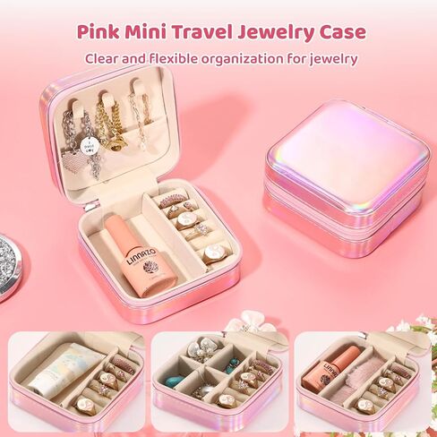 12 Pcs Pink Mini Travel Jewelry Case, Small PU Leather Earring Organizer, Portable Bridesmaid Proposal Gift Boxes for Necklace, Rings, 3.9 x 3.9 x 2 in in Saudi Arabia
