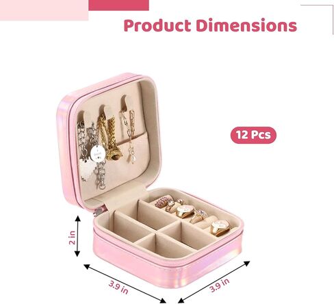 12 Pcs Pink Mini Travel Jewelry Case, Small PU Leather Earring Organizer, Portable Bridesmaid Proposal Gift Boxes for Necklace, Rings, 3.9 x 3.9 x 2 in in Saudi Arabia
