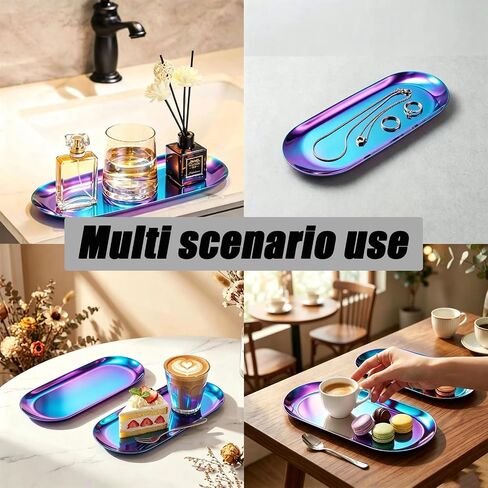 2 Pcs Stainless Steel Decorative Tray, Jewelry Dish, Bathroom Organizer, Oval Trinket Tray, Rolling Tray or Serving Plate,Colorful,7inch,Oval in Saudi Arabia