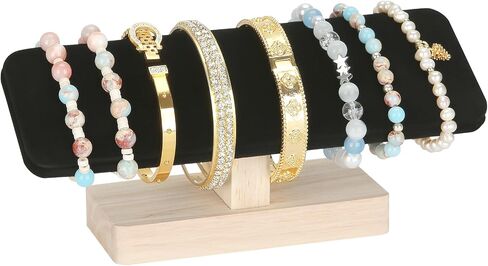 KUKUVR Wooden Bracelet Display Stand, Wooden Velvet T-bar (Beige) | Jewelry Watch Holder Organizer Tower, for Bangle Pendants Anklet Scrunchie Headband, Home & Retail Show in Saudi Arabia