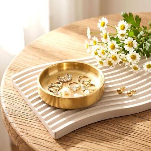 Gold Trinket Tray, 3.5in Jewelry Tray Gold Decor Holder Small Jewelry Dish Ring Dish Fine Trinket Bowl for Women and Men, Valentines Day Gifts in Saudi Arabia