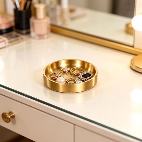 Gold Trinket Tray, 3.5in Jewelry Tray Gold Decor Holder Small Jewelry Dish Ring Dish Fine Trinket Bowl for Women and Men, Valentines Day Gifts in Saudi Arabia
