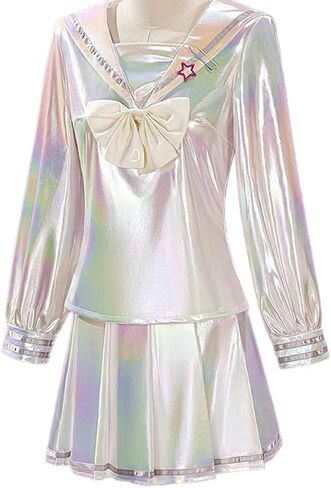 Women Cosplay Game Streamer Costumes Laser School Uniform with Cute Hair Clip for Halloween Party in Saudi Arabia