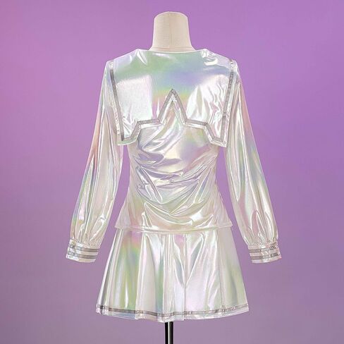 Women Cosplay Game Streamer Costumes Laser School Uniform with Cute Hair Clip for Halloween Party in Saudi Arabia