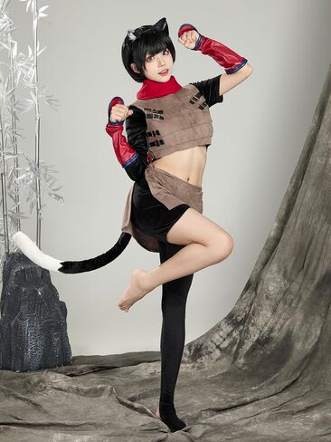 miccostumes Women's Costume Ninja Cat Cosplay Short Top and Vest with Apron and Pants in Kuwait