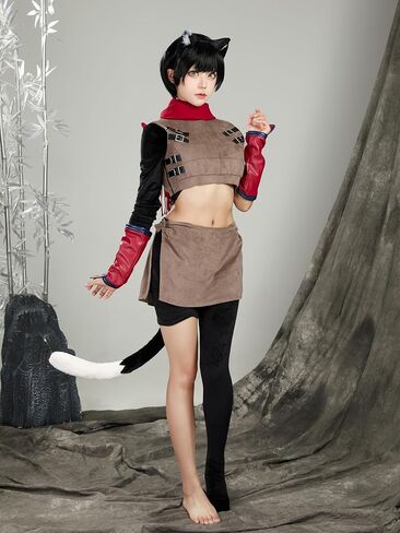 miccostumes Women's Costume Ninja Cat Cosplay Short Top and Vest with Apron and Pants in Kuwait