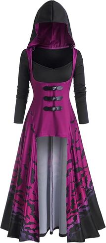 FEOYA Womens Renaissance Costumes Hooded Robe Lace Up Vintage Pullover High Low Long Hoodie Dress Cloak in Kuwait