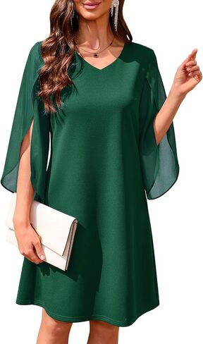 oten Women's V Neck Flutter Chiffon Sleeve Cocktail Semi-Formal Wedding Guest Party Dresses in Saudi Arabia