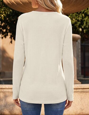 Zeagoo Women's Long Sleeve Waffle Knit Shirts Dressy Casual Loose Button Up V Neck Tops 2026 Fall Basic Tee Blouse in Kuwait