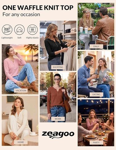 Zeagoo Women's Long Sleeve Waffle Knit Shirts Dressy Casual Loose Button Up V Neck Tops 2026 Fall Basic Tee Blouse in Kuwait