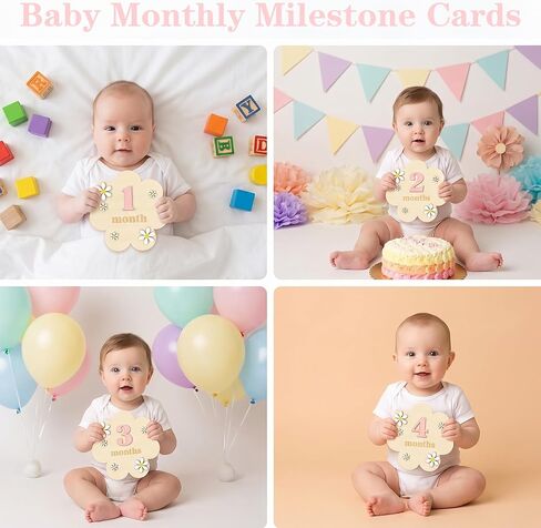 Wooden Daisy Baby Monthly Milestone Sign, 1-12 Months Milestone Cards with Interchangeable Numbers, Newborn Monthly Photo Props for Nursery Decoration, Baby Announcement Sign in Saudi Arabia