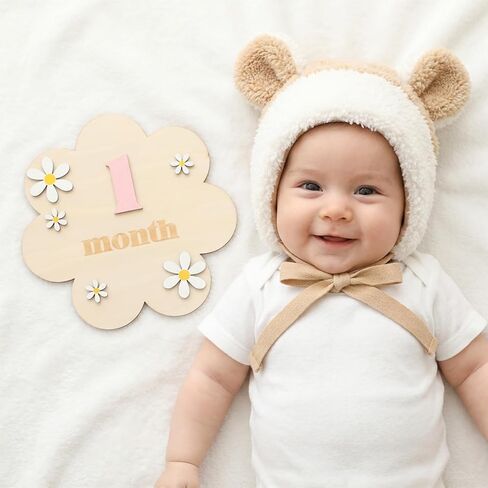 Wooden Daisy Baby Monthly Milestone Sign, 1-12 Months Milestone Cards with Interchangeable Numbers, Newborn Monthly Photo Props for Nursery Decoration, Baby Announcement Sign in Saudi Arabia
