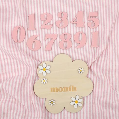 Wooden Daisy Baby Monthly Milestone Sign, 1-12 Months Milestone Cards with Interchangeable Numbers, Newborn Monthly Photo Props for Nursery Decoration, Baby Announcement Sign in Saudi Arabia