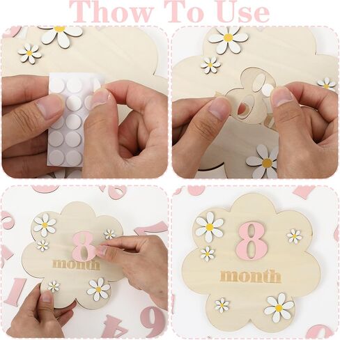 Wooden Daisy Baby Monthly Milestone Sign, 1-12 Months Milestone Cards with Interchangeable Numbers, Newborn Monthly Photo Props for Nursery Decoration, Baby Announcement Sign in Saudi Arabia