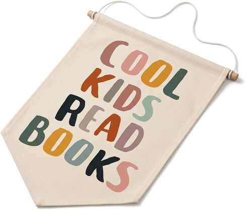 Cool Kids Read Books Wall Banner - Reading Corner Nook Decor for Kids Classroom Sign, Book Lover Gifts Canvas Wall Hanging Art for Library Nursery and Playroom Decor in Saudi Arabia