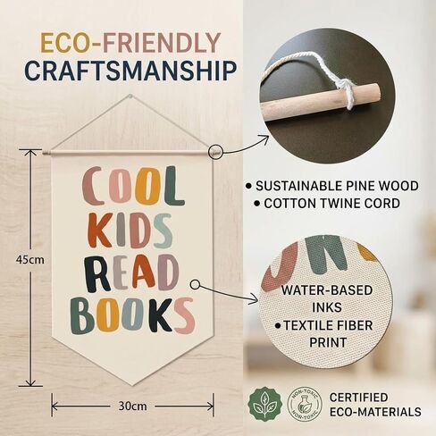 Cool Kids Read Books Wall Banner - Reading Corner Nook Decor for Kids Classroom Sign, Book Lover Gifts Canvas Wall Hanging Art for Library Nursery and Playroom Decor in Saudi Arabia