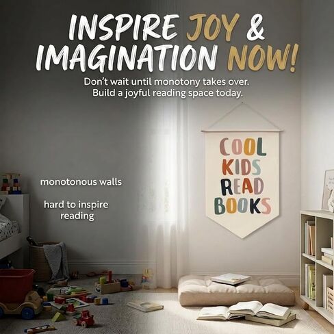 Cool Kids Read Books Wall Banner - Reading Corner Nook Decor for Kids Classroom Sign, Book Lover Gifts Canvas Wall Hanging Art for Library Nursery and Playroom Decor in Saudi Arabia