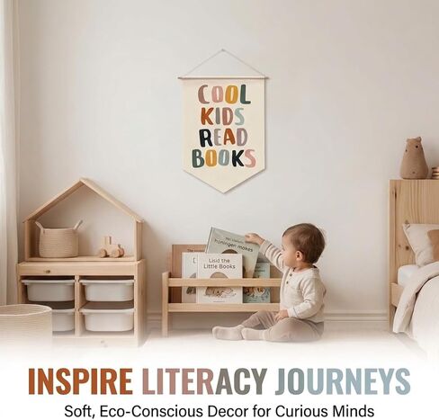 Cool Kids Read Books Wall Banner - Reading Corner Nook Decor for Kids Classroom Sign, Book Lover Gifts Canvas Wall Hanging Art for Library Nursery and Playroom Decor in Saudi Arabia