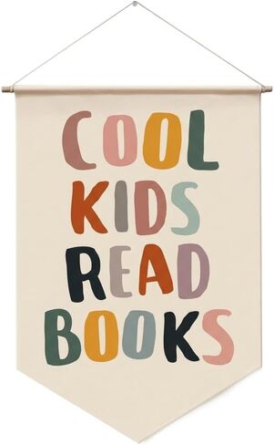 Cool Kids Read Books Wall Banner - Reading Corner Nook Decor for Kids Classroom Sign, Book Lover Gifts Canvas Wall Hanging Art for Library Nursery and Playroom Decor in Saudi Arabia