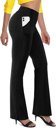 FUNUCA Womens Yoga Pants High Waisted Bootcut Flared Leggings with 4 Pockets Faux Fly Pull On Stretchy Yoga Dress Pants in Saudi Arabia