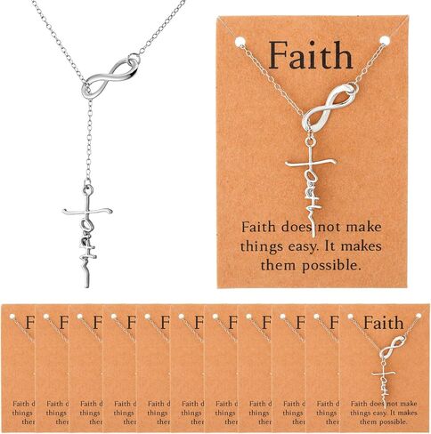 Kigeli Christian Sliver Faith Cross Necklaces with Cards Mother's Day Religious Gifts Bulk Church Party Favors Faith Cross Jewelry Baptism Necklaces for Women in Kuwait