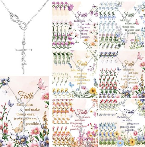 Kigeli Christian Sliver Faith Cross Necklaces with Cards Mother's Day Religious Gifts Bulk Church Party Favors Faith Cross Jewelry Baptism Necklaces for Women in Kuwait