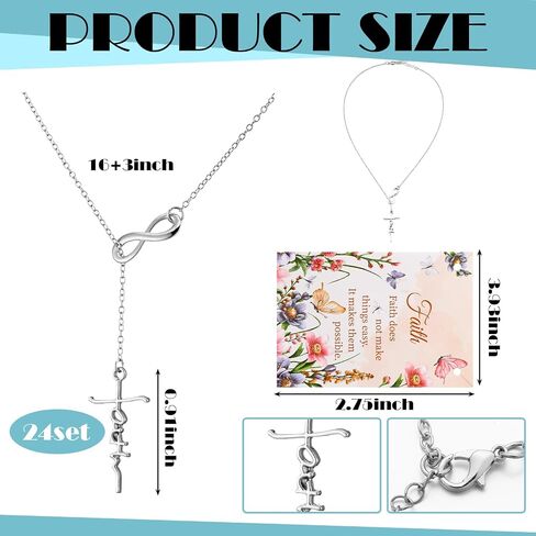 Kigeli Christian Sliver Faith Cross Necklaces with Cards Mother's Day Religious Gifts Bulk Church Party Favors Faith Cross Jewelry Baptism Necklaces for Women in Kuwait