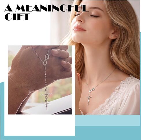 Kigeli Christian Sliver Faith Cross Necklaces with Cards Mother's Day Religious Gifts Bulk Church Party Favors Faith Cross Jewelry Baptism Necklaces for Women in Kuwait