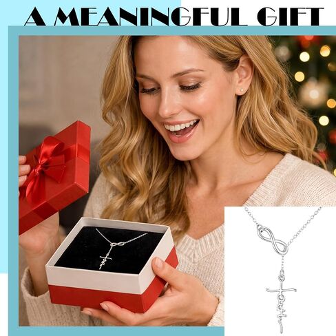 Kigeli Christian Sliver Faith Cross Necklaces with Cards Mother's Day Religious Gifts Bulk Church Party Favors Faith Cross Jewelry Baptism Necklaces for Women in Kuwait