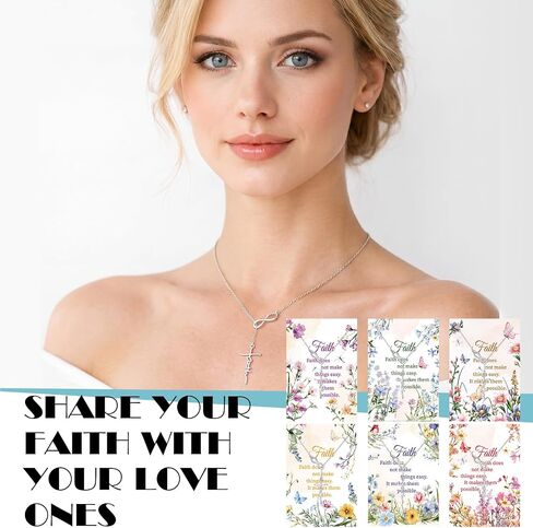 Kigeli Christian Sliver Faith Cross Necklaces with Cards Mother's Day Religious Gifts Bulk Church Party Favors Faith Cross Jewelry Baptism Necklaces for Women in Kuwait