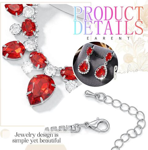 Red Crystal Jewelry Set Silver Rhinestone Wedding Necklace And Earring Sets For Women And Bride in Saudi Arabia