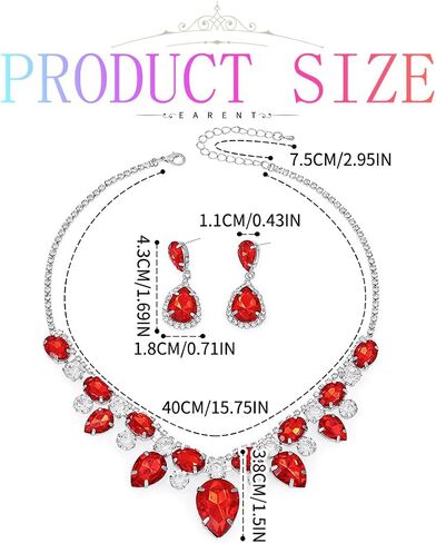 Red Crystal Jewelry Set Silver Rhinestone Wedding Necklace And Earring Sets For Women And Bride in Saudi Arabia