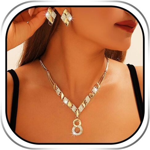 JAKAWIN Infinity Necklace and Earring Set Gold '8' Rhinestone Wedding Jewelry for Women in Saudi Arabia