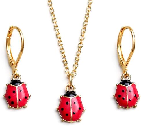 Ladybug Necklace and Earrings Set Cute Ladybug Jewelry Insect Pendant Necklace for Women Nature Bug Accessories Gifts in Saudi Arabia