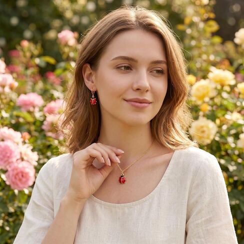 Ladybug Necklace and Earrings Set Cute Ladybug Jewelry Insect Pendant Necklace for Women Nature Bug Accessories Gifts in Saudi Arabia
