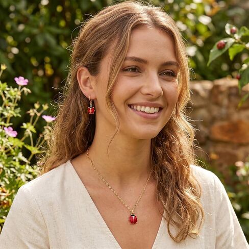 Ladybug Necklace and Earrings Set Cute Ladybug Jewelry Insect Pendant Necklace for Women Nature Bug Accessories Gifts in Saudi Arabia