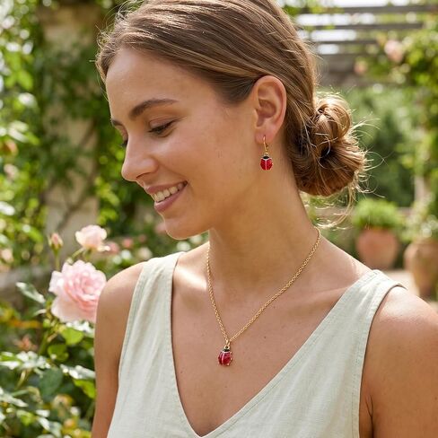 Ladybug Necklace and Earrings Set Cute Ladybug Jewelry Insect Pendant Necklace for Women Nature Bug Accessories Gifts in Saudi Arabia
