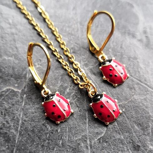 Ladybug Necklace and Earrings Set Cute Ladybug Jewelry Insect Pendant Necklace for Women Nature Bug Accessories Gifts in Saudi Arabia